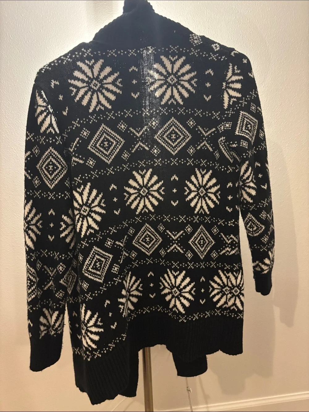 Old Navy Black & White Fair Isle Open-Front Kids Cardigan Sweater